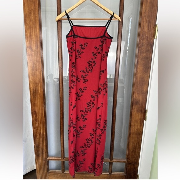 Y2K Vintage Floral Slip Dress Medium Punk Witchy Black Red Mesh Whimsigoth Maxi - Picture 3 of 7